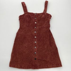 Aeropostale Dress Brown Corduroy Button Front Mini Ribbed